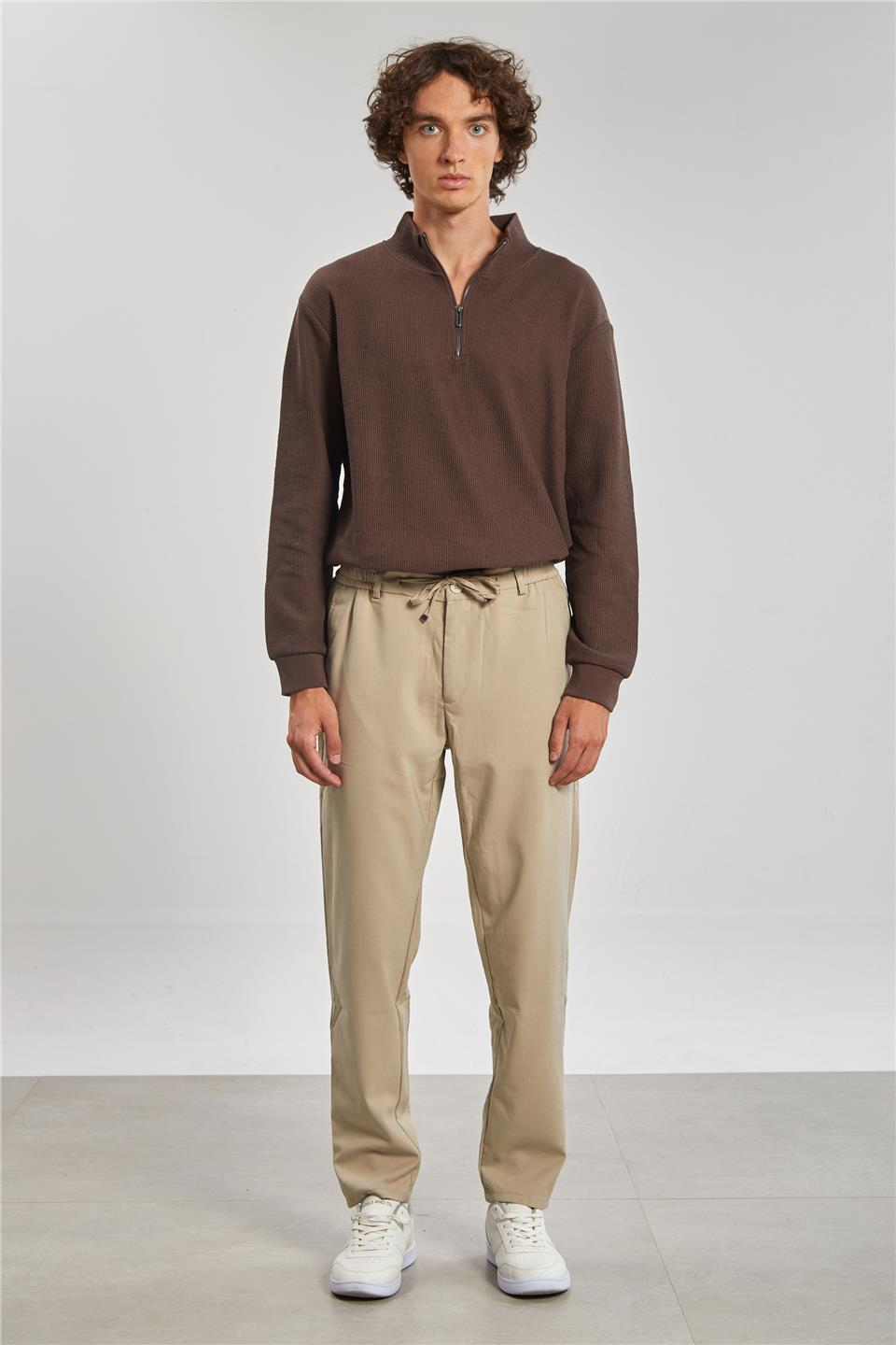Beli Lastikli Jogger Erkek Pantolon-Bej 