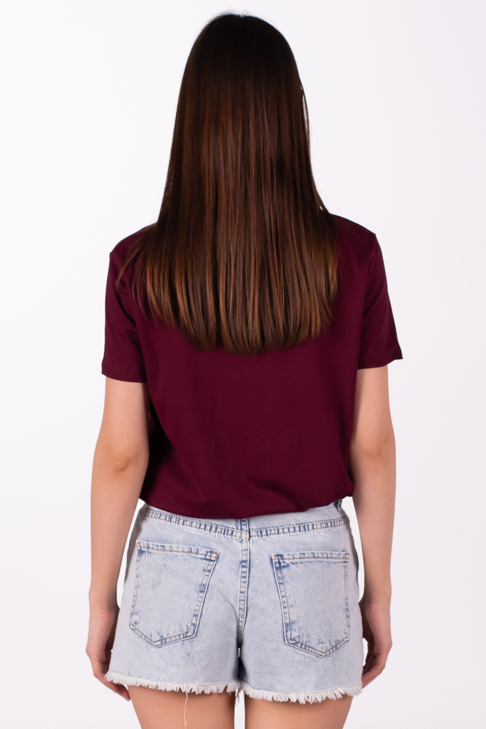 Bisiklet yaka basic t-shirt-3297 Bordo