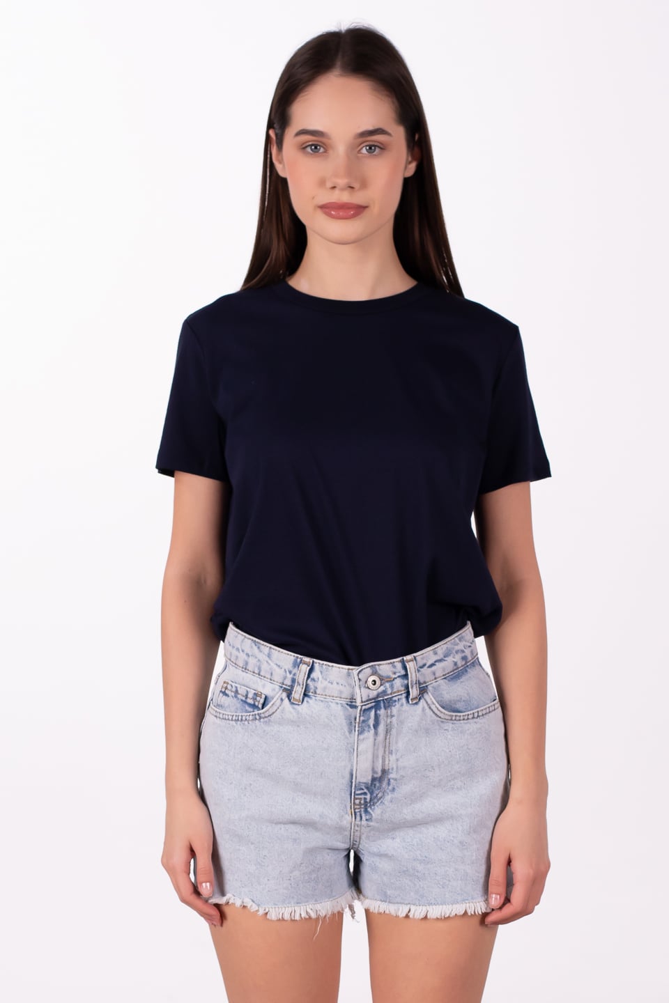 Bisiklet yaka basic t-shirt-3297 Lacivert