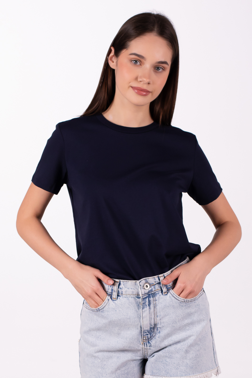 Bisiklet yaka basic t-shirt-3297 Lacivert