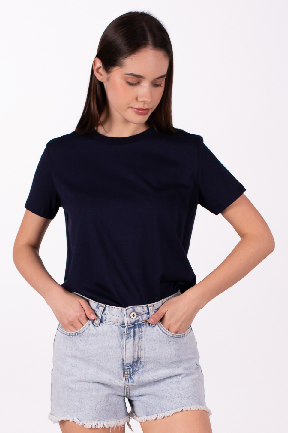 Bisiklet yaka basic t-shirt-3297 Lacivert