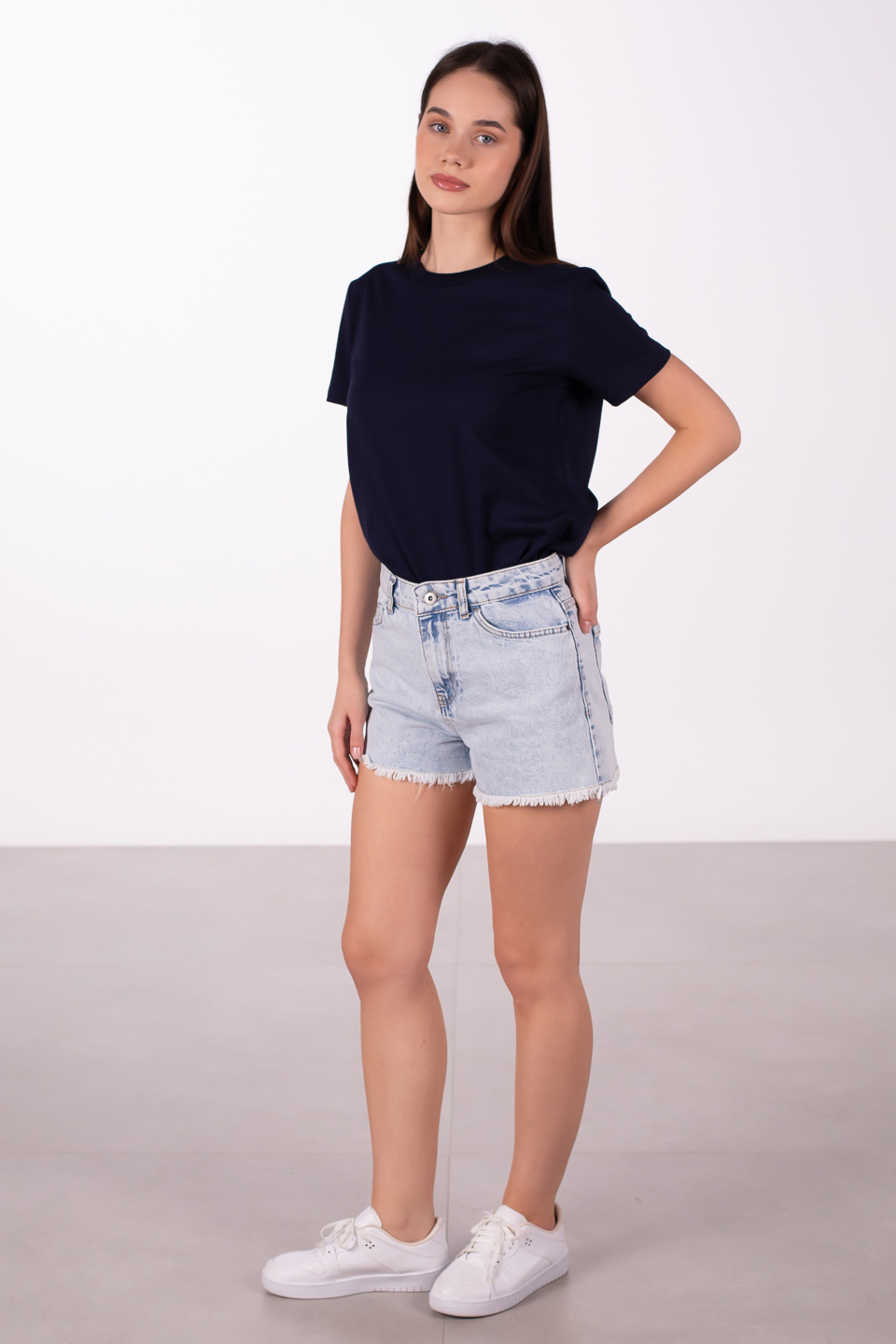 Bisiklet yaka basic t-shirt-3297 Lacivert