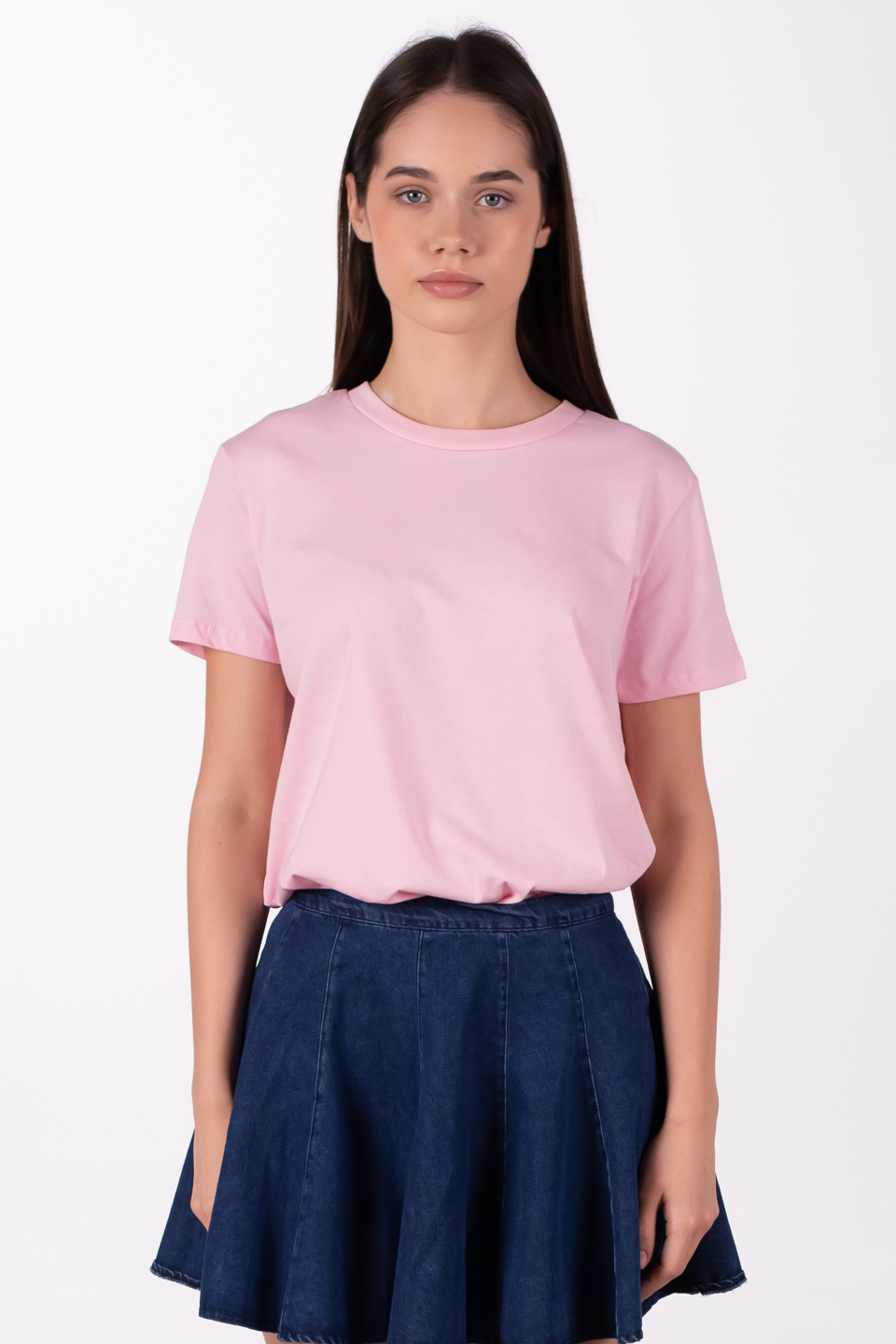Bisiklet yaka basic t-shirt-3297 Pembe