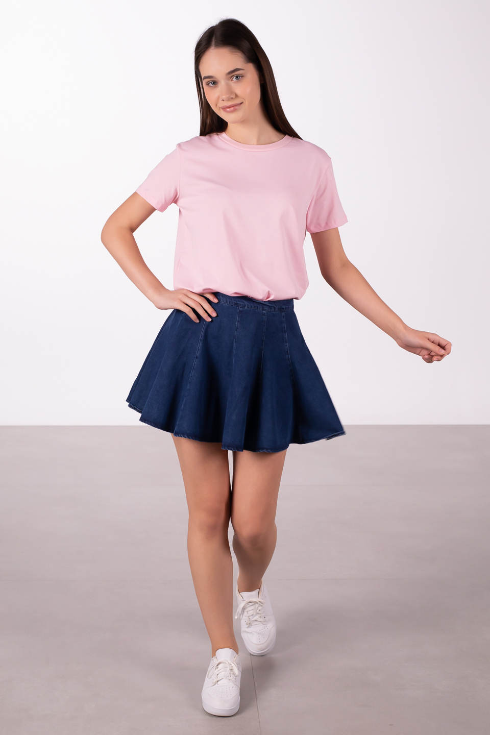 Bisiklet yaka basic t-shirt-3297 Pembe