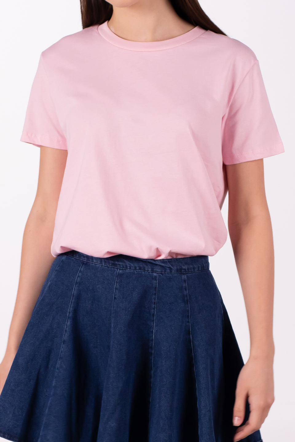 Bisiklet yaka basic t-shirt-3297 Pembe