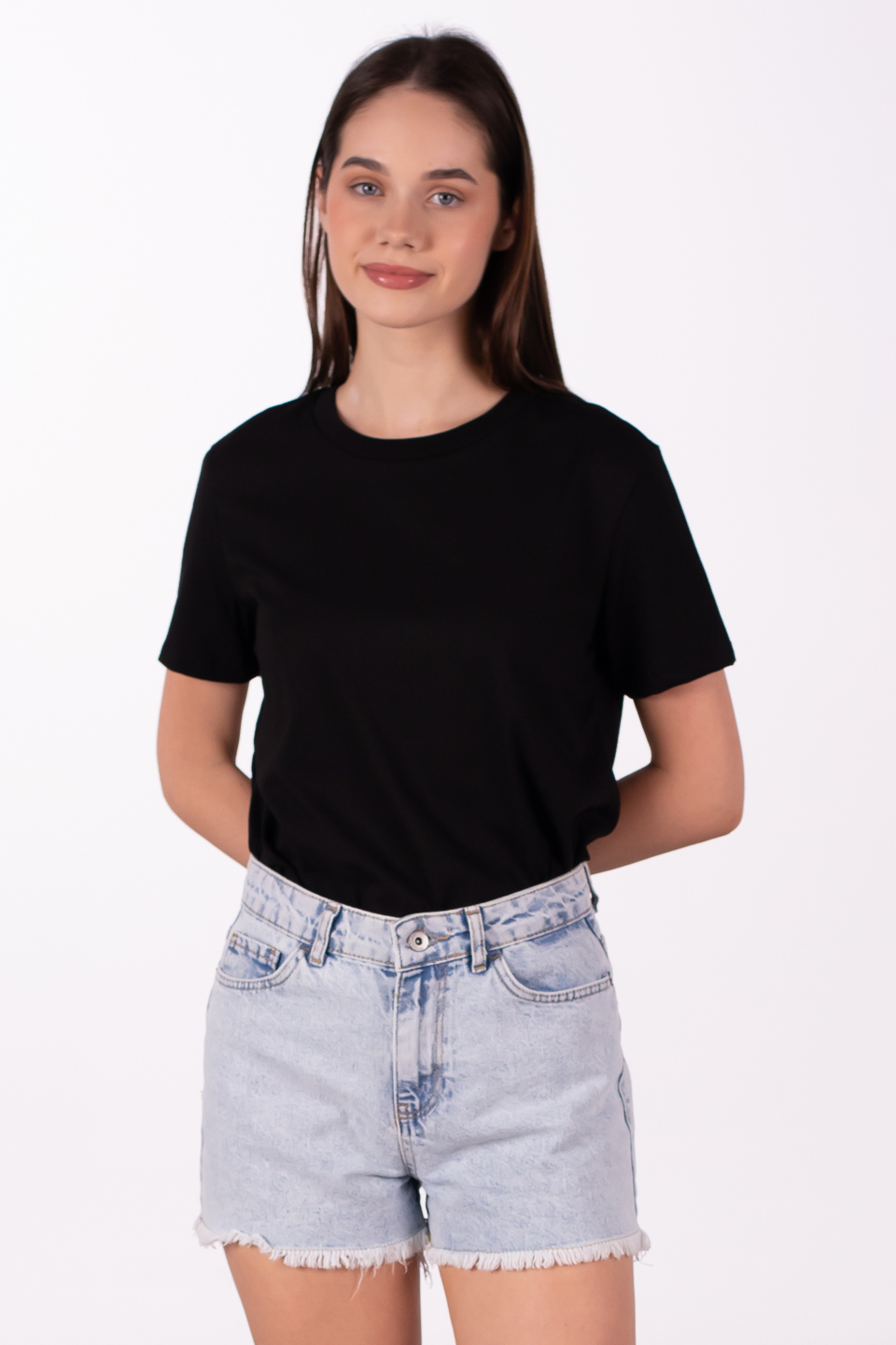 Bisiklet yaka basic t-shirt-3297 Siyah