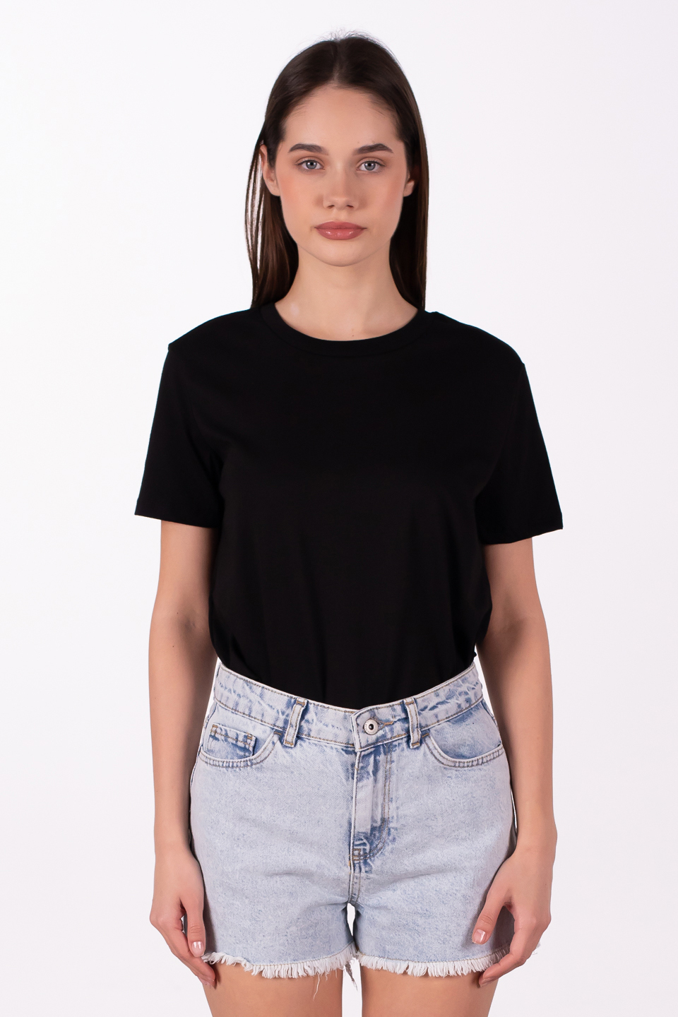 Bisiklet yaka basic t-shirt-3297 Siyah