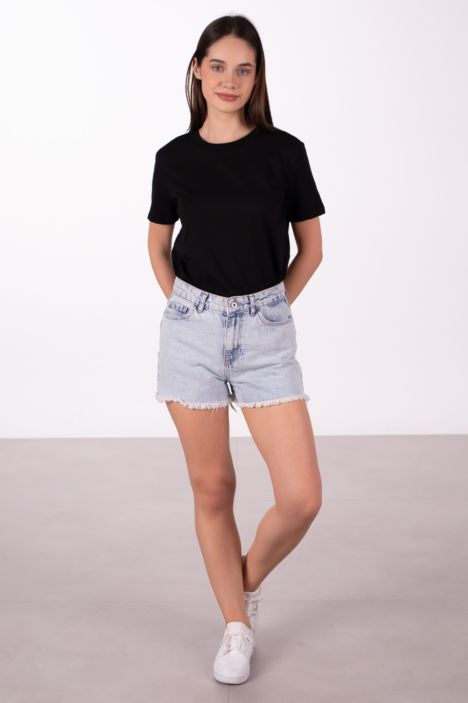 Bisiklet yaka basic t-shirt-3297 Siyah
