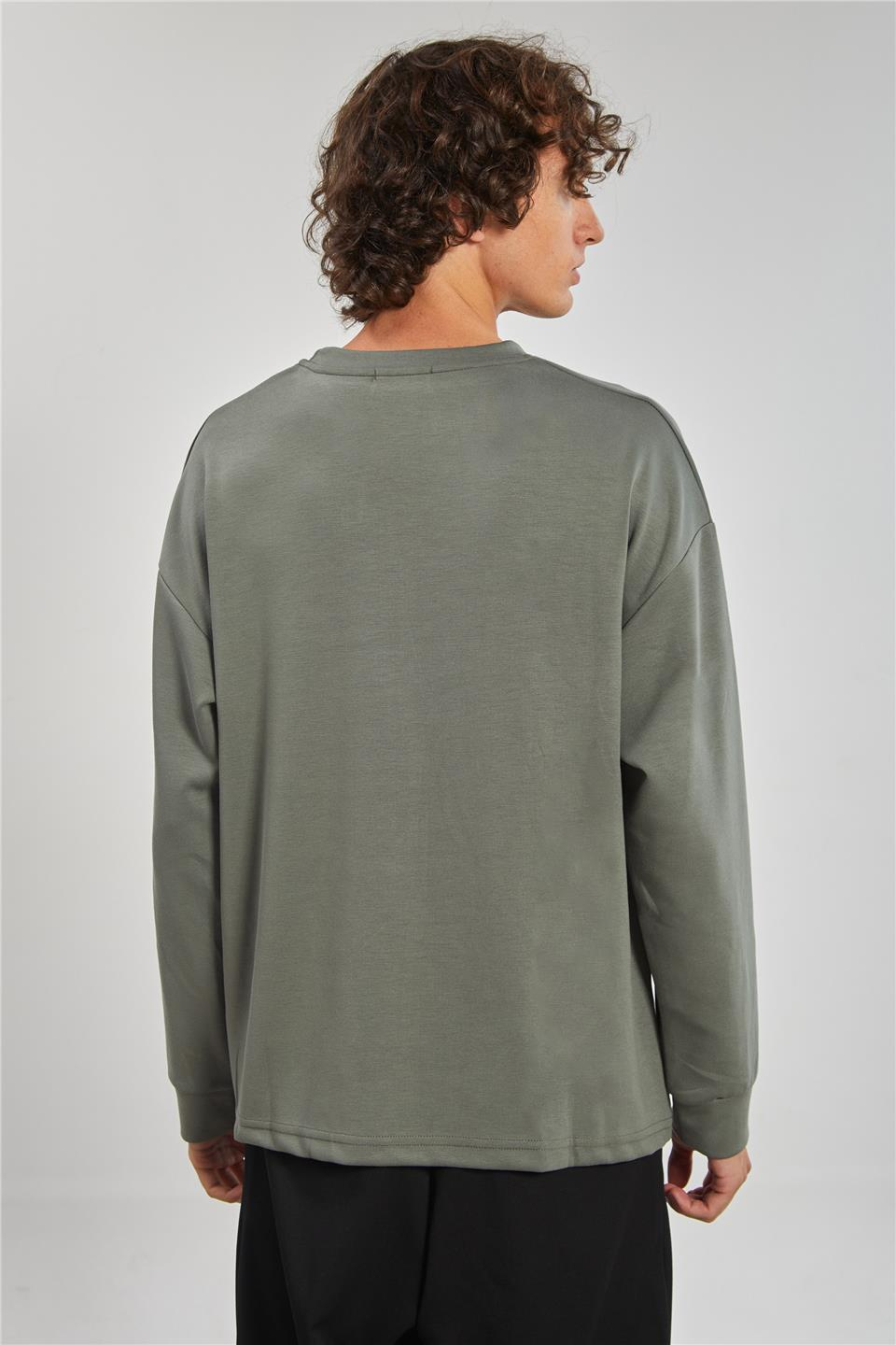 Bisiklet Yaka Erkek Sweatshirt- Açık Haki