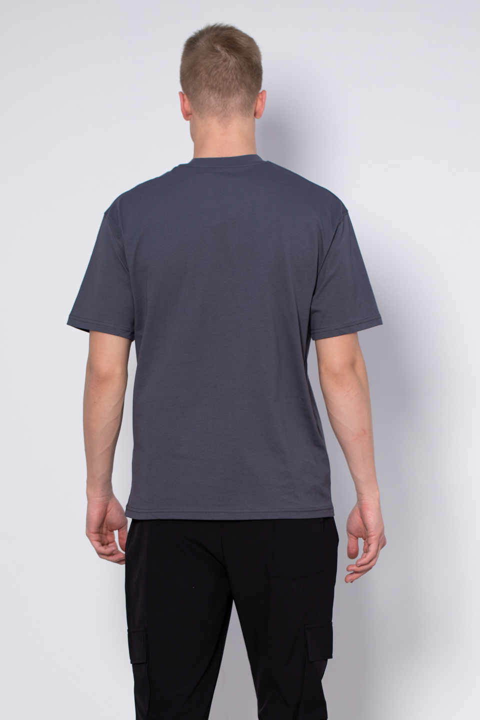 Bisiklet yaka ön yazılı t-shirt-2702 Antrasit