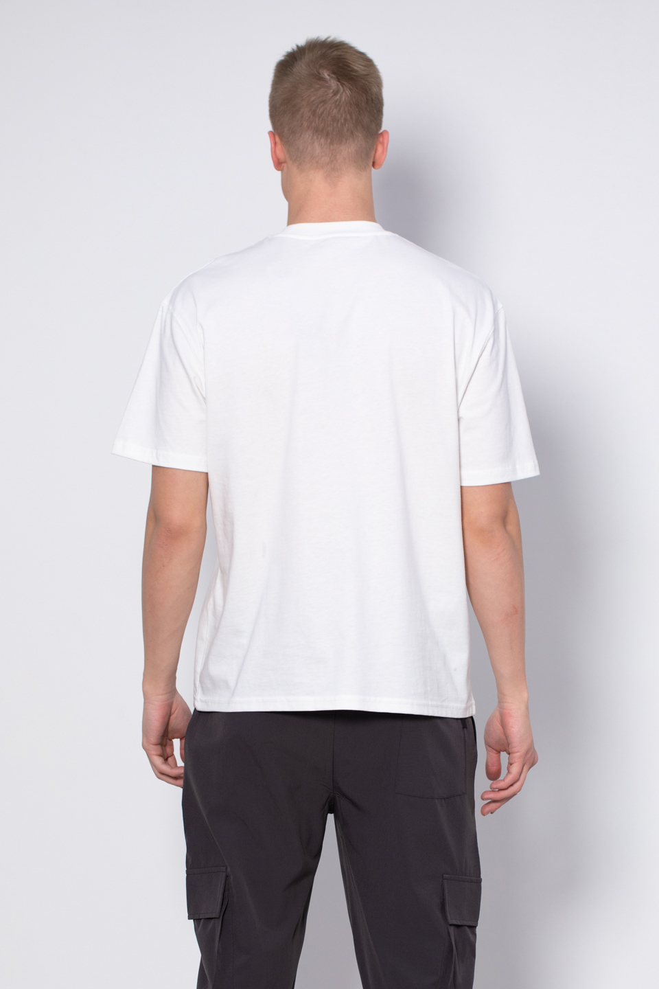 Bisiklet yaka ön yazılı t-shirt-2702 Ekru