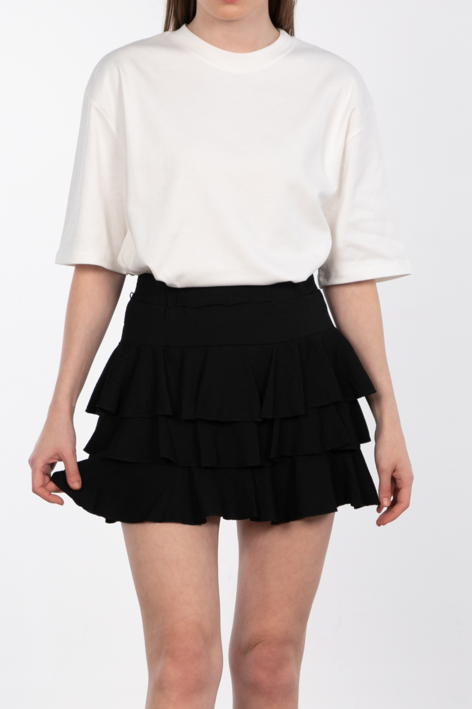 Bisiklet yaka oversize t-shirt-3139 Beyaz