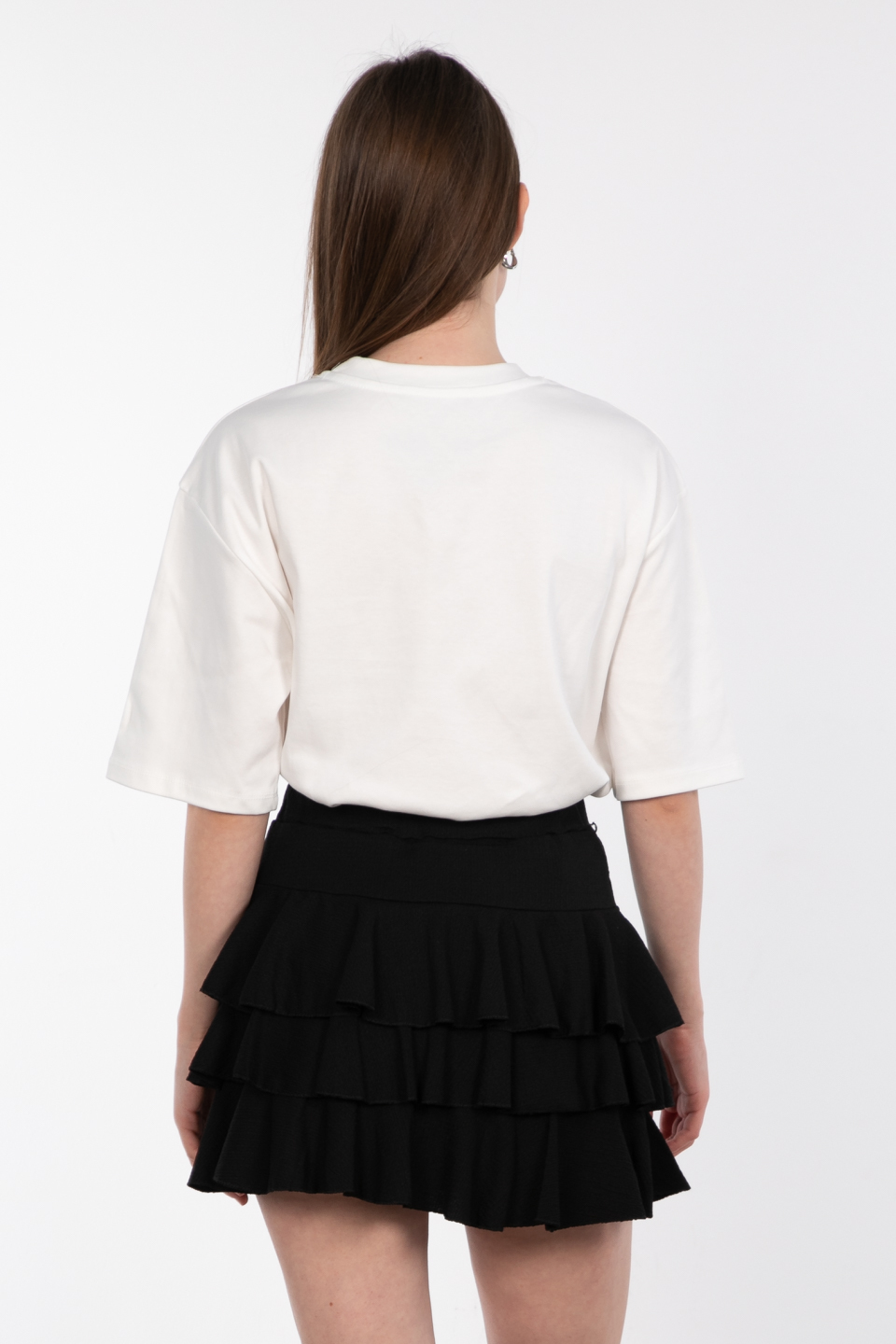 Bisiklet yaka oversize t-shirt-3139 Beyaz