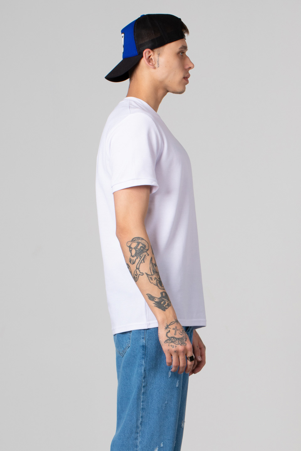 Bisiklet yaka pike t-shirt-2387 Ekru