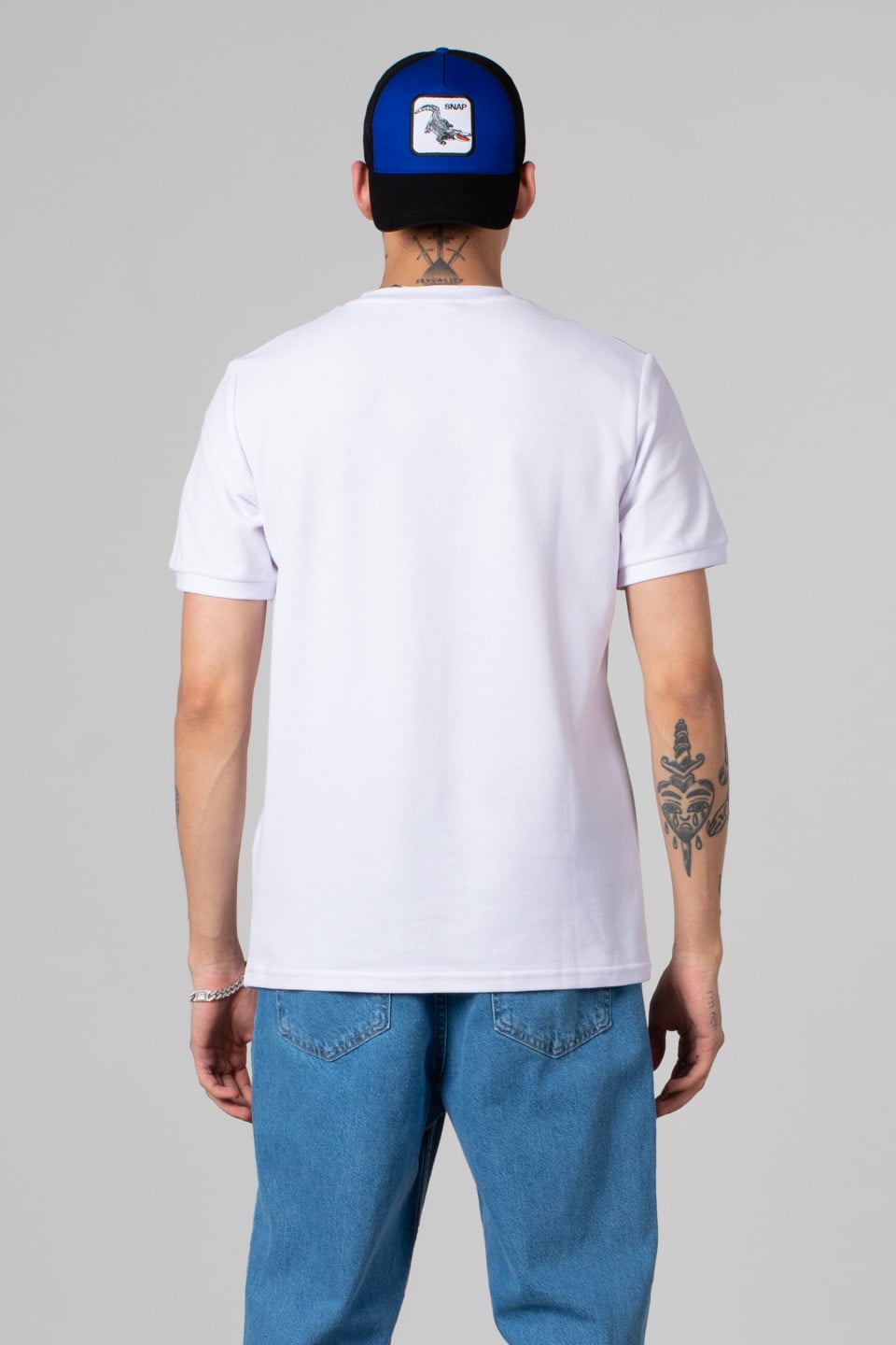 Bisiklet yaka pike t-shirt-2387 Ekru