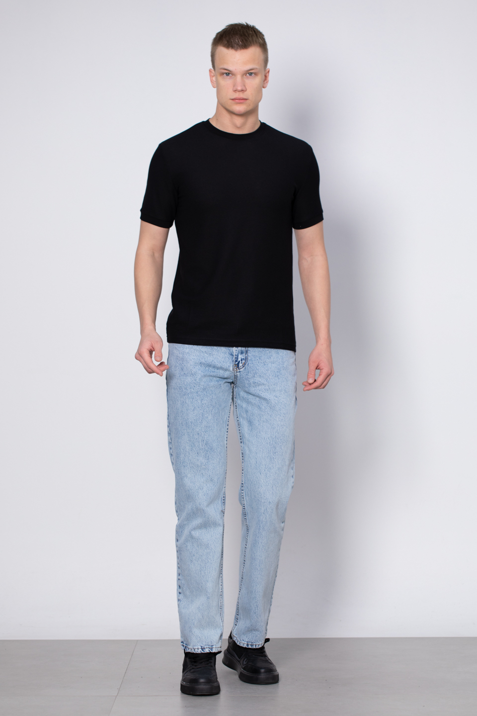 Bisiklet yaka pike t-shirt-2387 Siyah