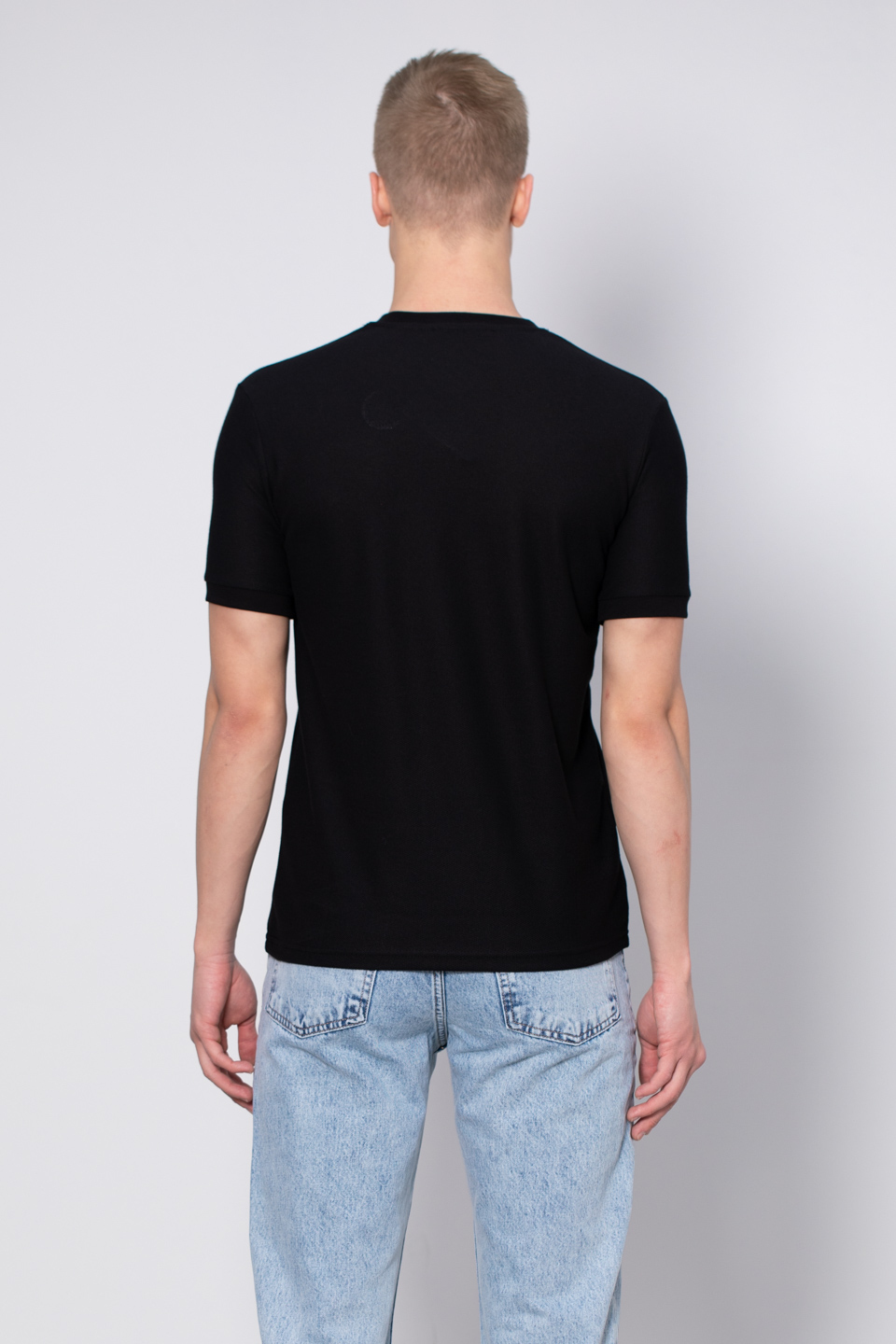 Bisiklet yaka pike t-shirt-2387 Siyah