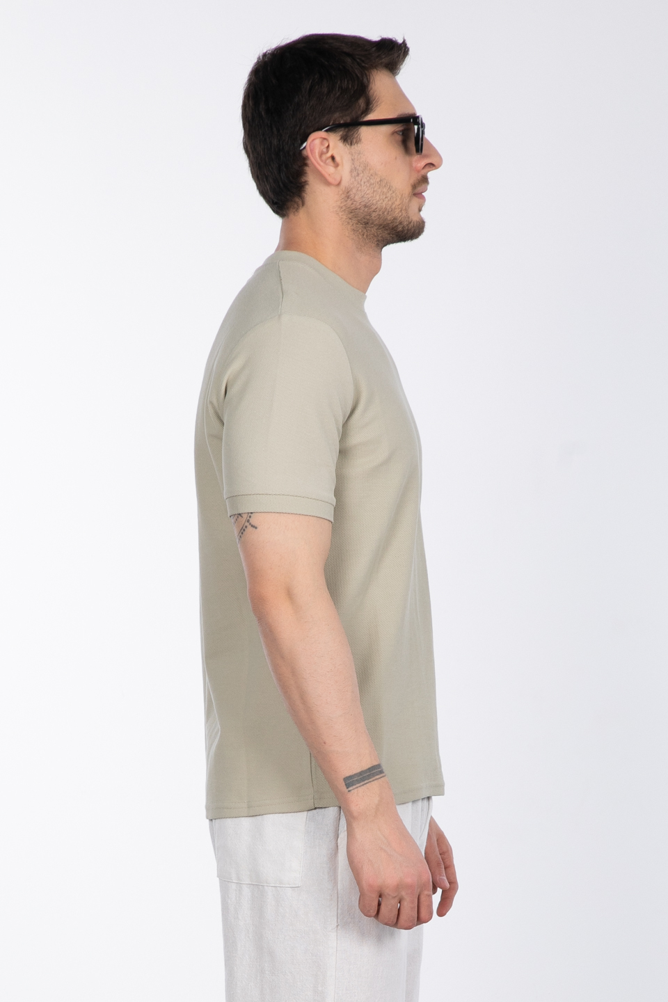 Bisiklet yaka pike t-shirt-2387 Taş