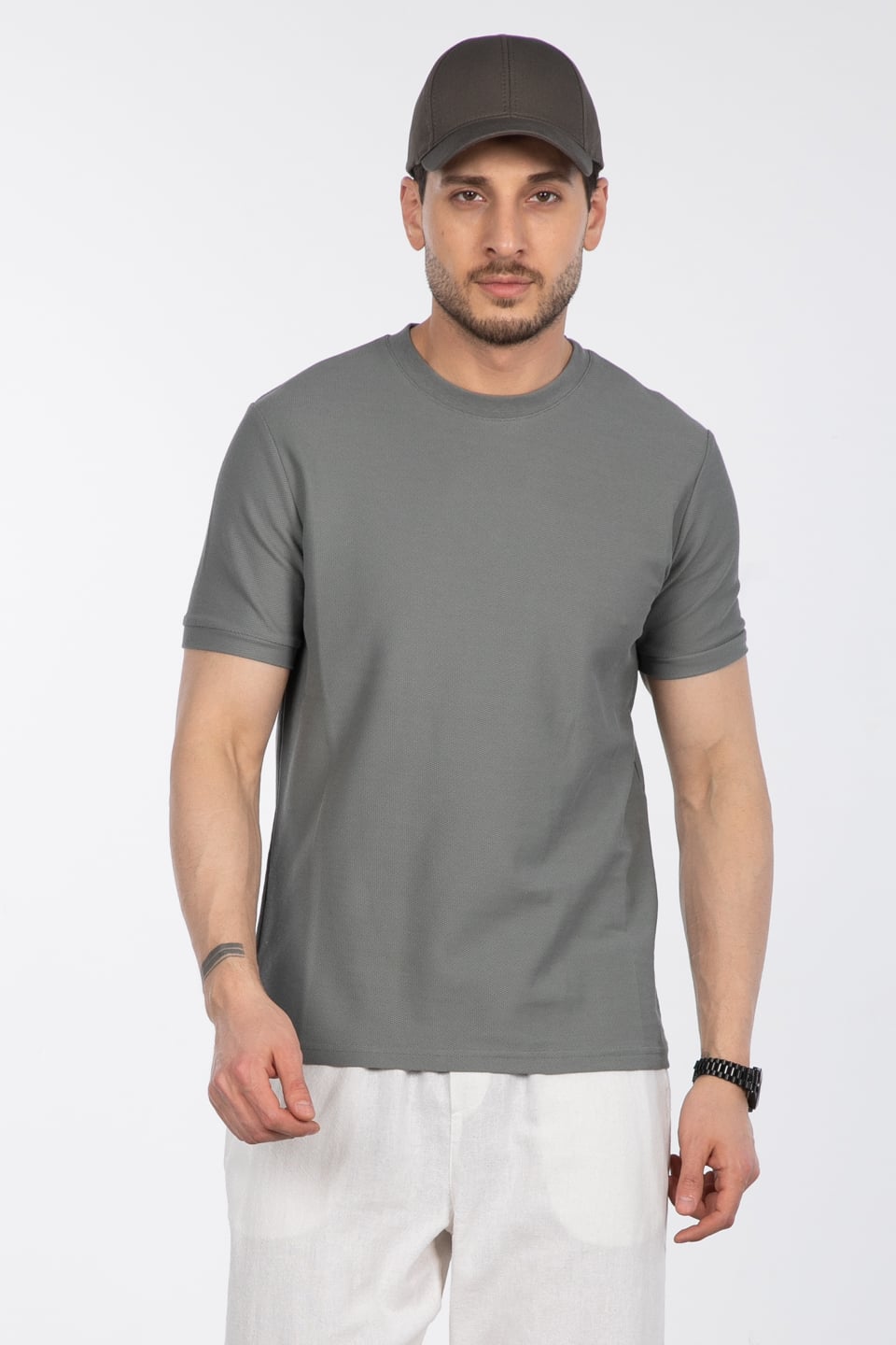 Bisiklet Yaka Pike T-Shirt - A.Haki
