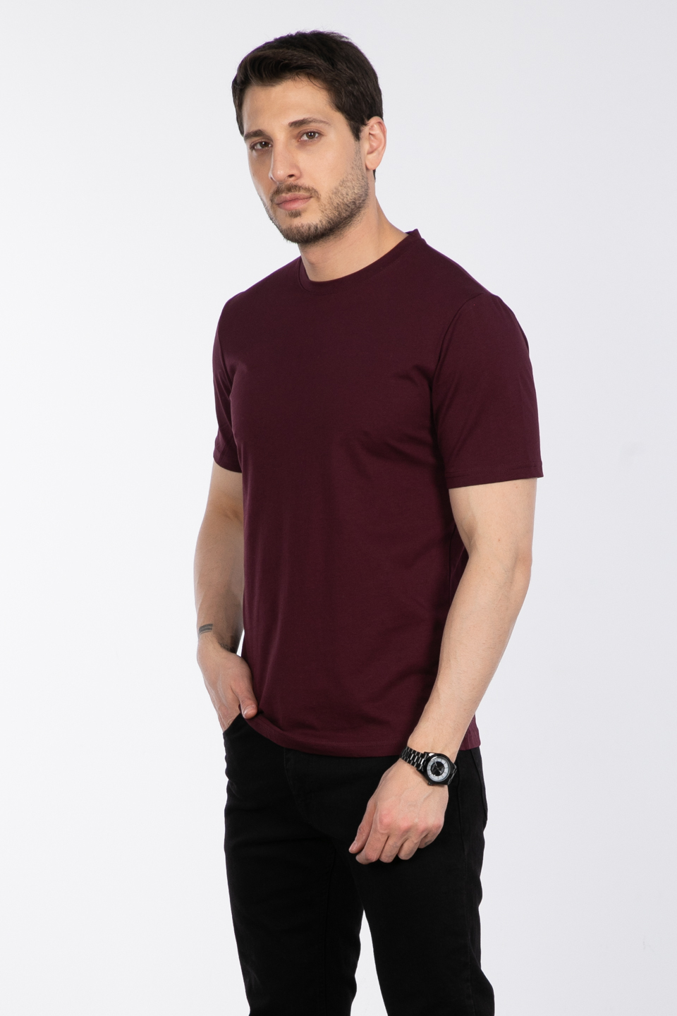 Bisiklet Yaka Regular Fit T-Shirt - Vişne