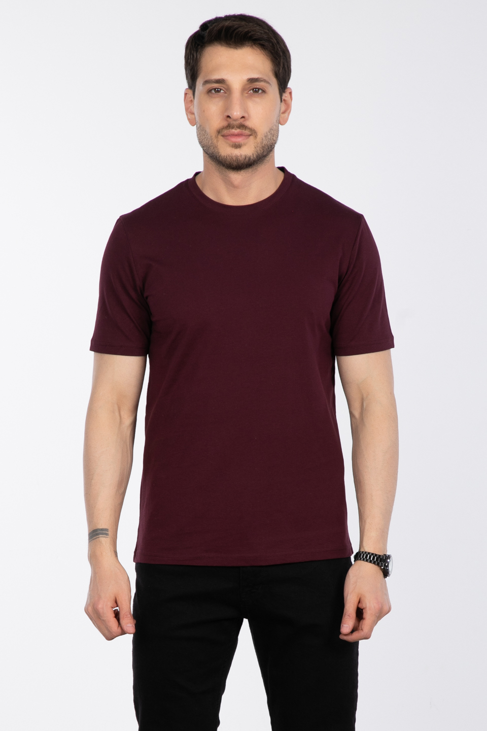 Bisiklet Yaka Regular Fit T-Shirt - Vişne