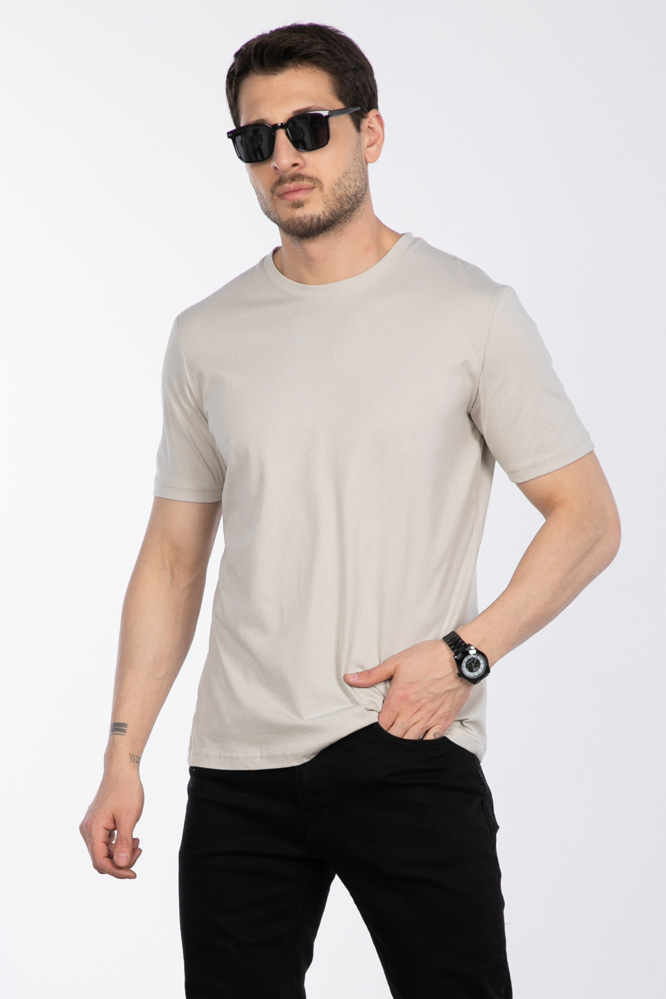 Bisiklet Yaka Regular Fit T-Shirt - Vizon