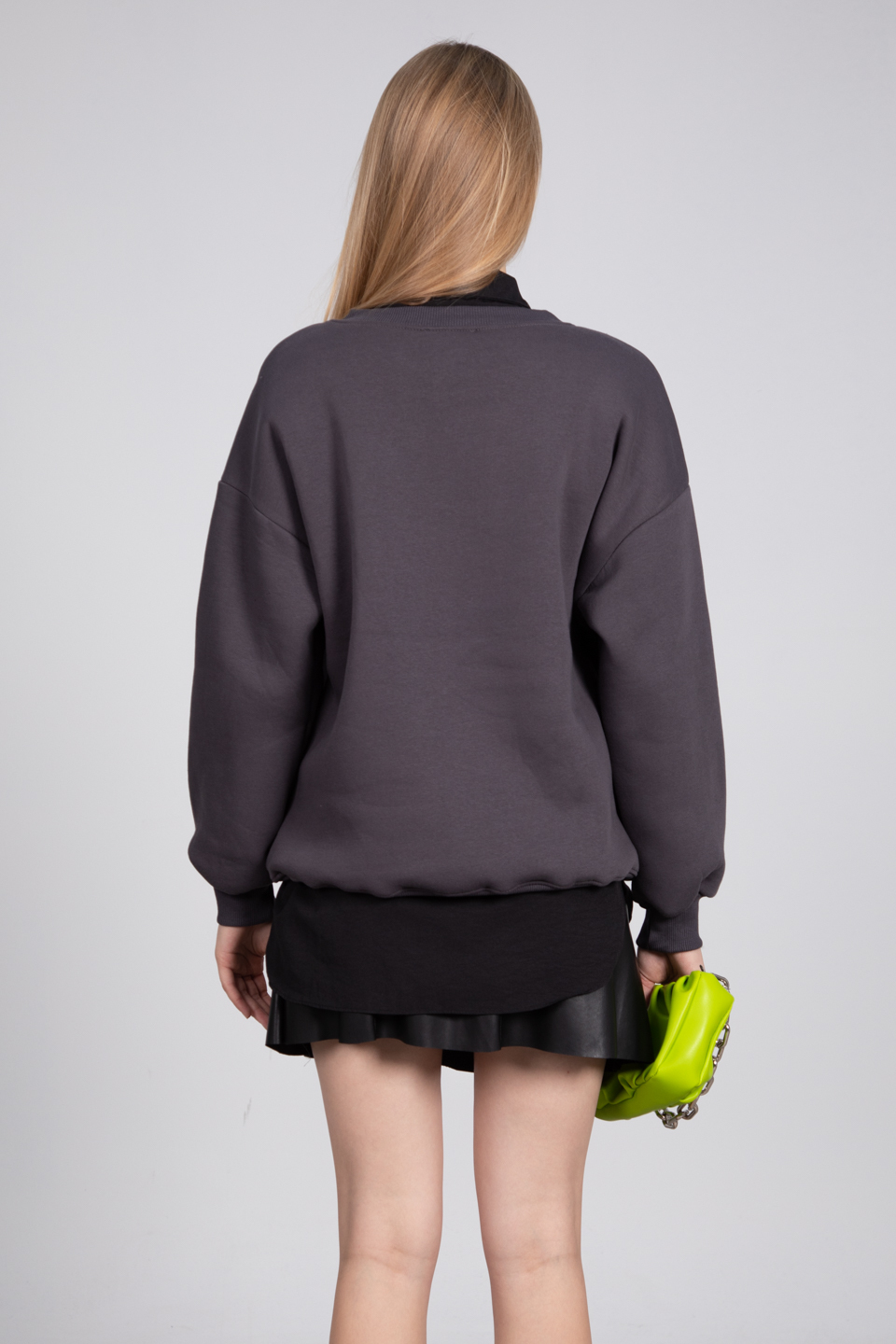 Bisiklet yaka ribanalı sweatshirt-DVN0465 B.Antrasit