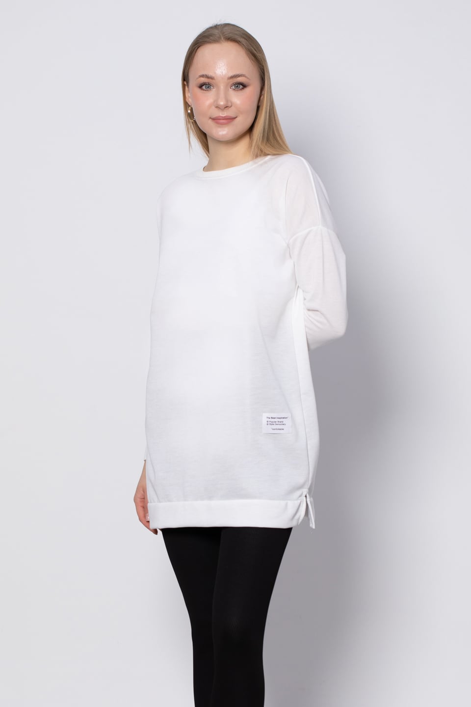 Bisiklet yaka sweatshirt-DVN0148 Ekru