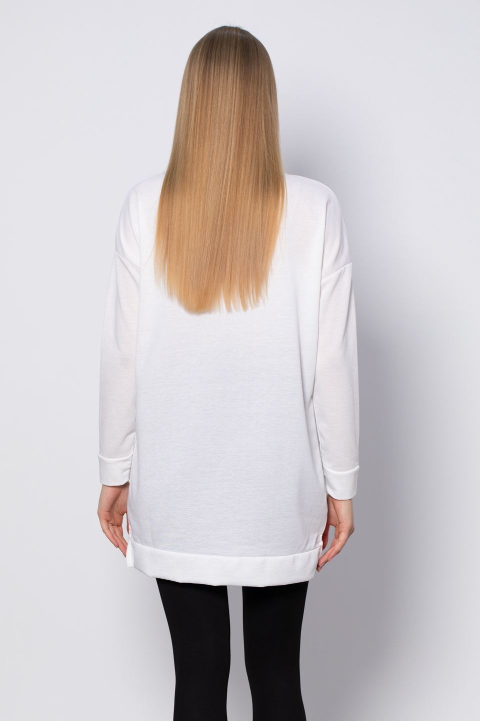 Bisiklet yaka sweatshirt-DVN0148 Ekru