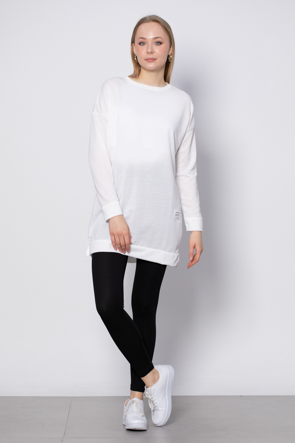 Bisiklet yaka sweatshirt-DVN0148 Ekru