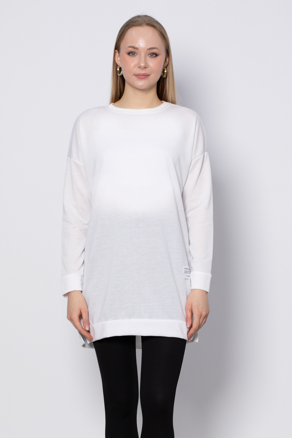 Bisiklet yaka sweatshirt-DVN0148 Ekru