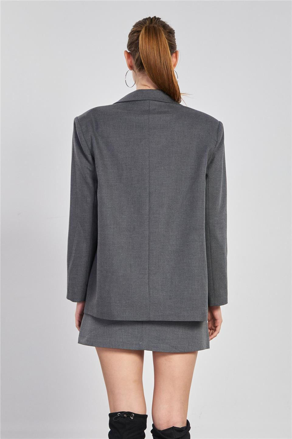 Çift düğmeli cepli blazer ceket-8353-1 Antrasit