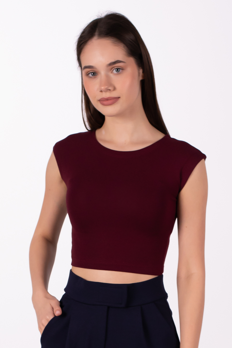 Düşük kol crop body-4003 Bordo
