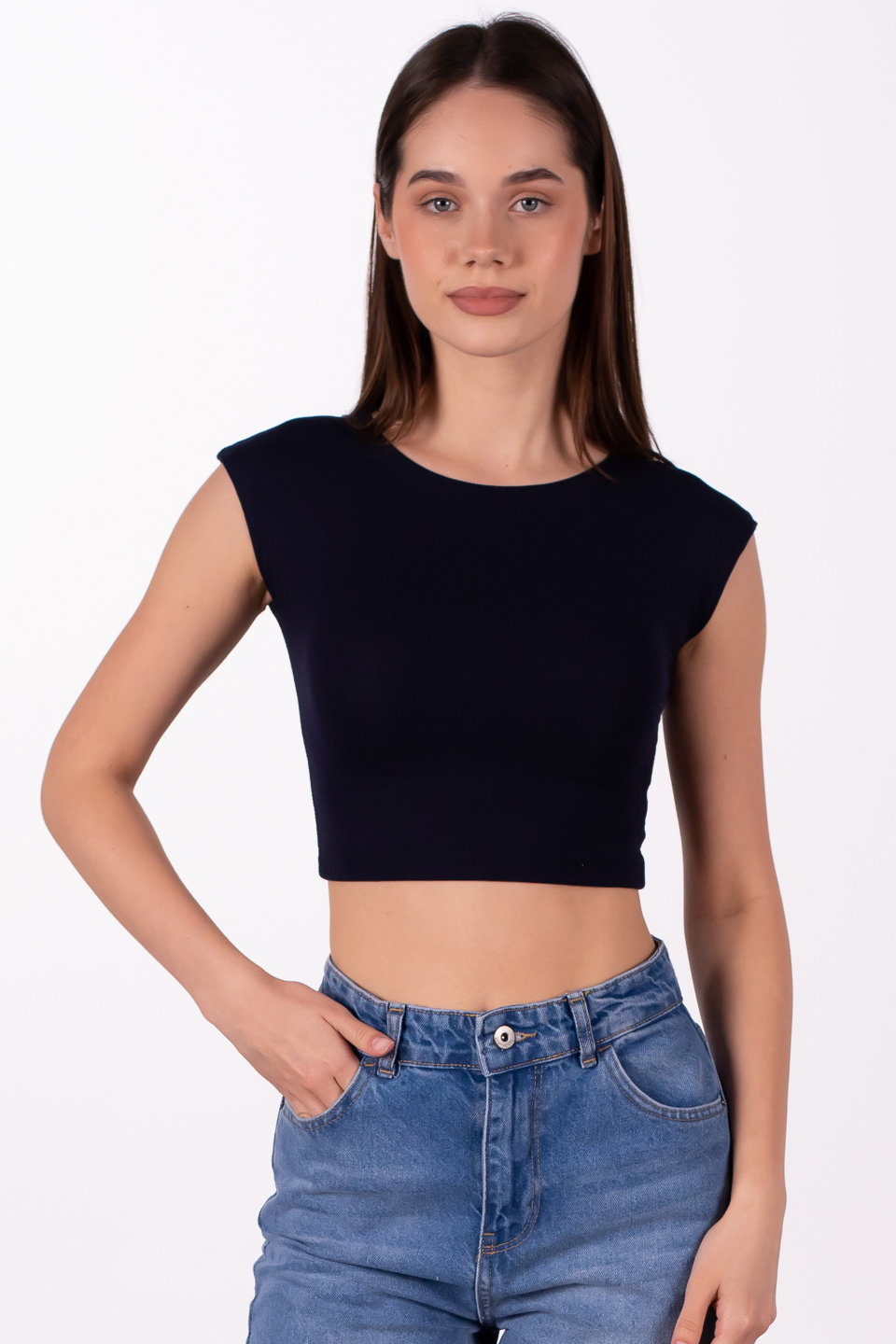 Düşük kol crop body-4003 Lacivert