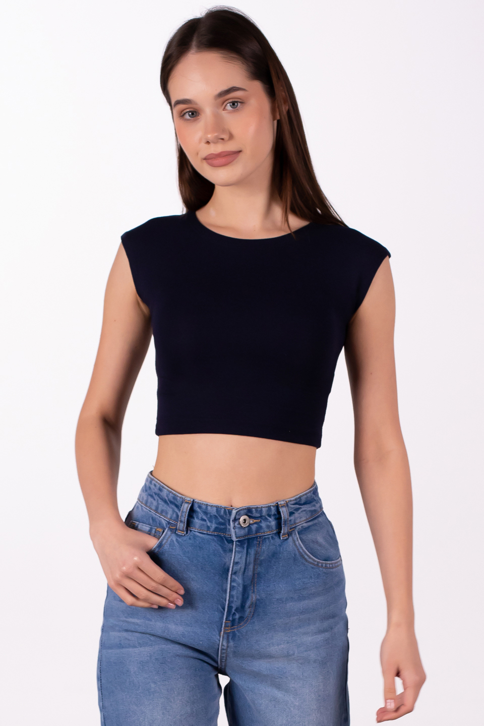 Düşük kol crop body-4003 Lacivert