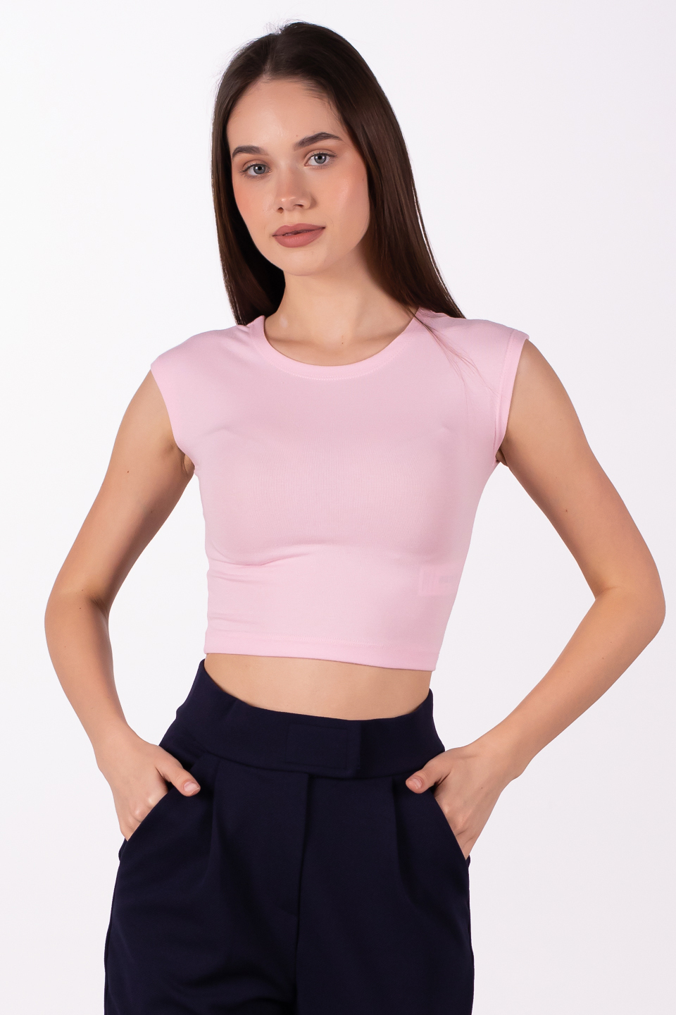 Düşük kol crop body-4003 Pembe