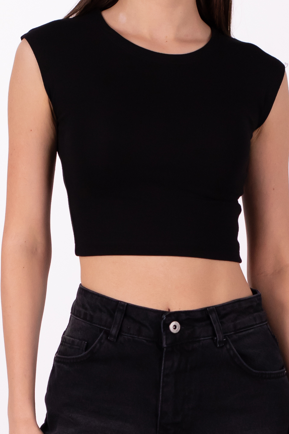 Düşük kol crop body-4003 Siyah