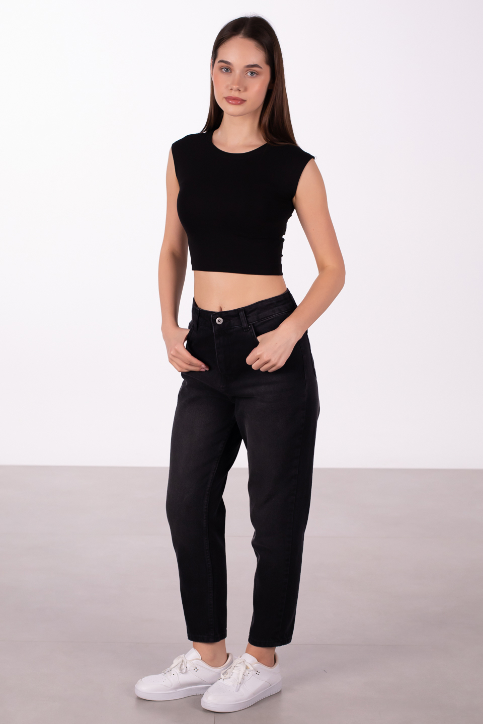 Düşük kol crop body-4003 Siyah