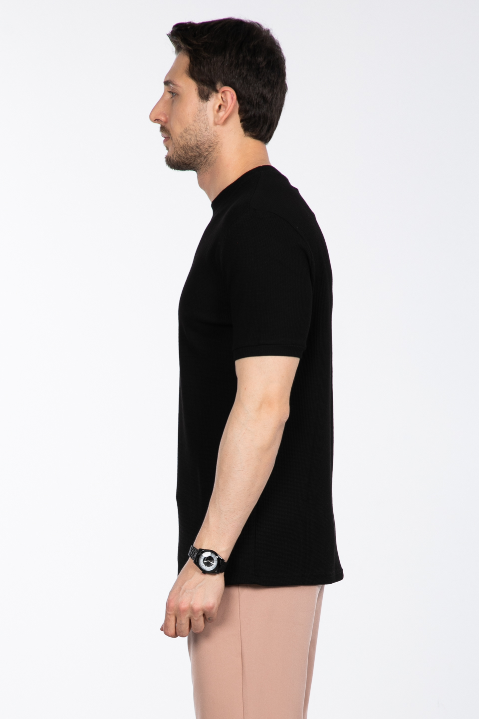 Gipeli waffal basıc t-shirt-2709 Siyah