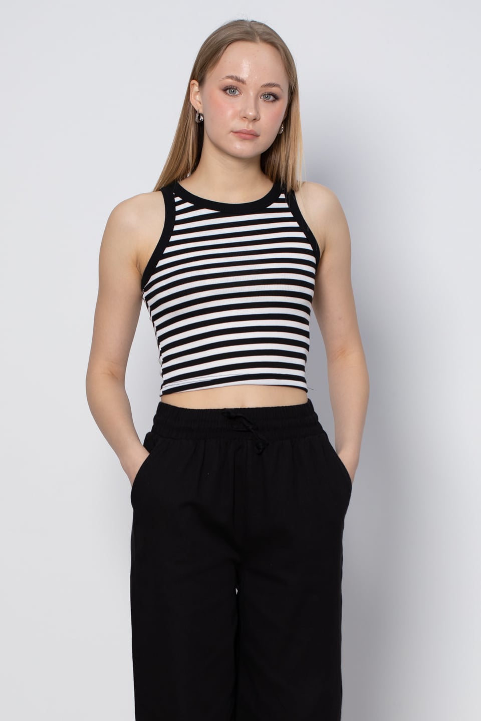 Halter yaka çizgili crop-DVN0406