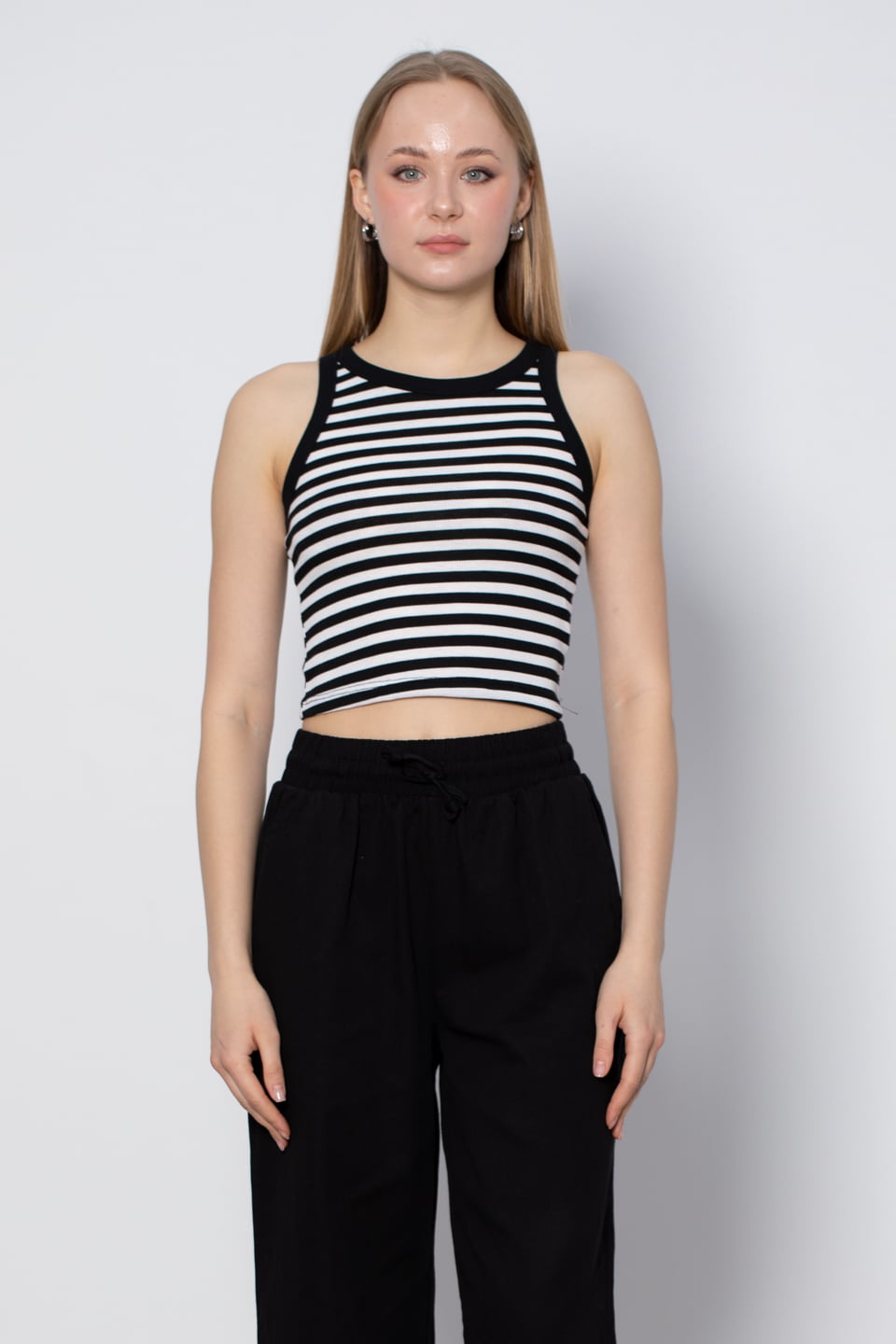 Halter yaka çizgili crop-DVN0406