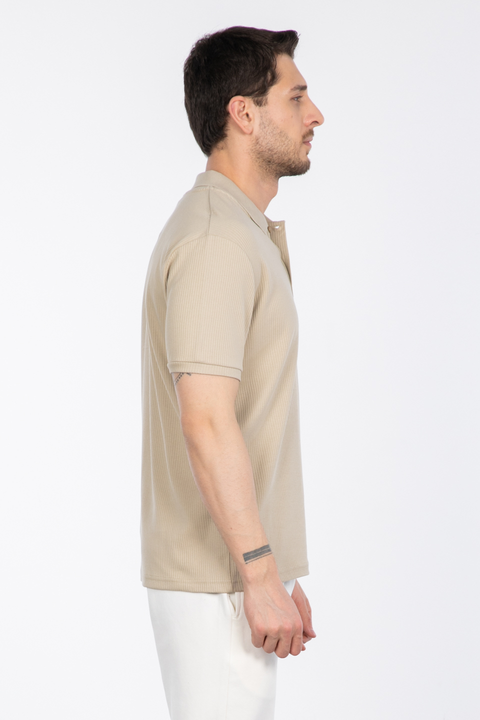 İğne detay interlok t-shirt-2281 A.Vizon