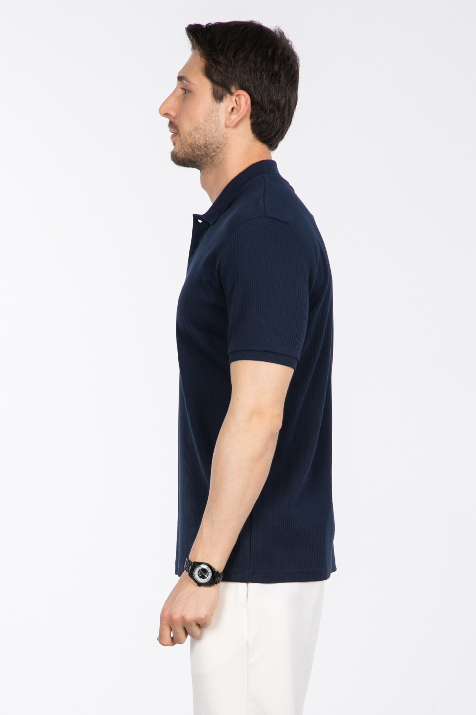 İğne detay interlok t-shirt-2281 İndigo