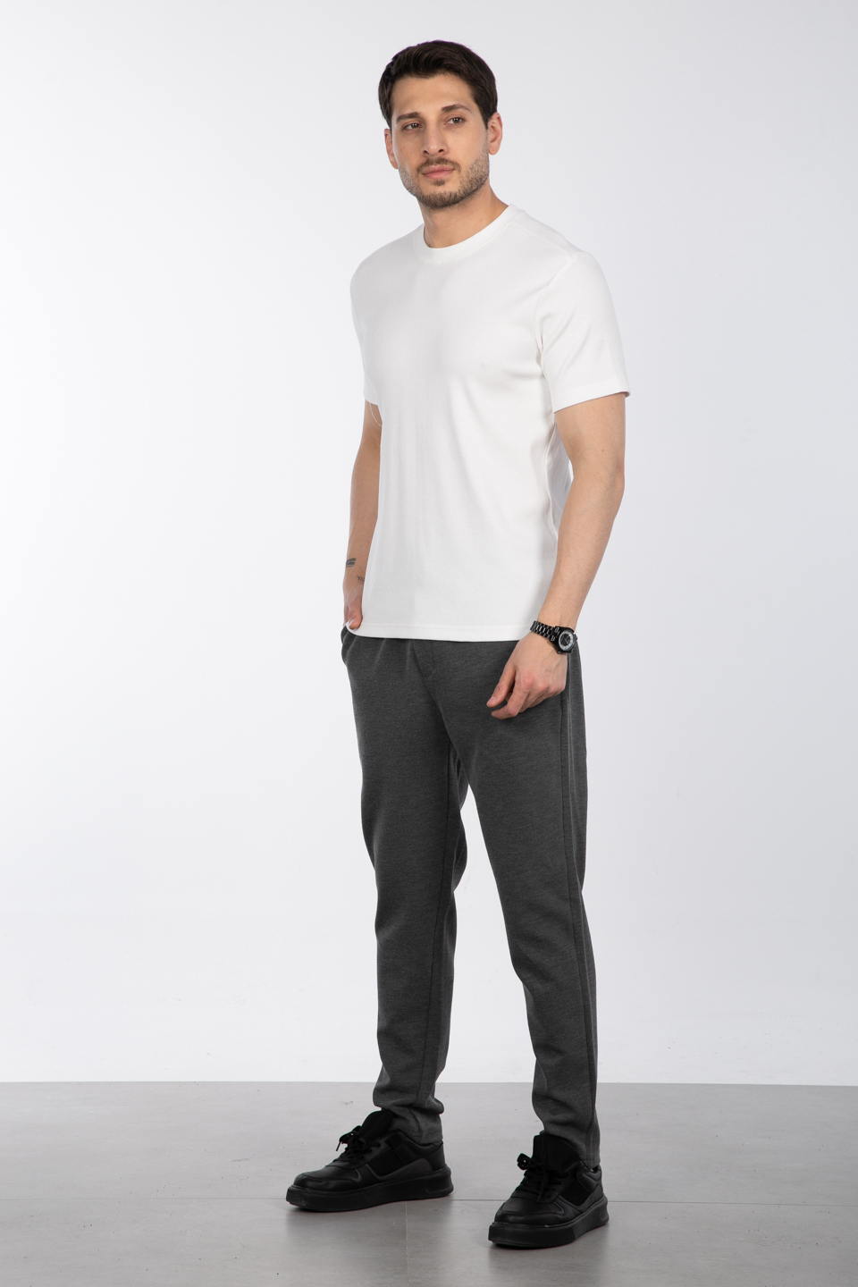 İnce fitilli basıc t-shirt-2936 Ekru