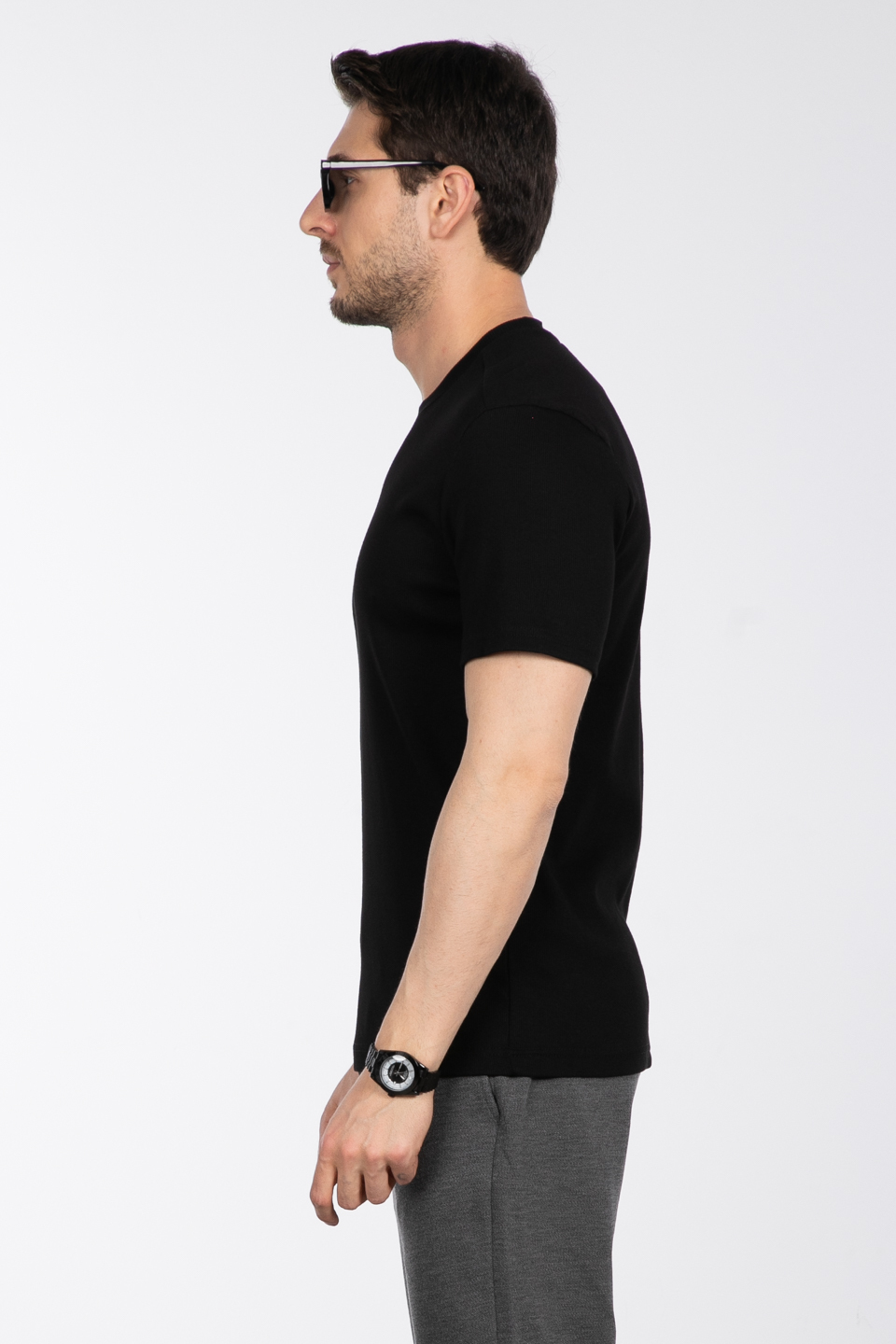 İnce fitilli basıc t-shirt-2936 Siyah
