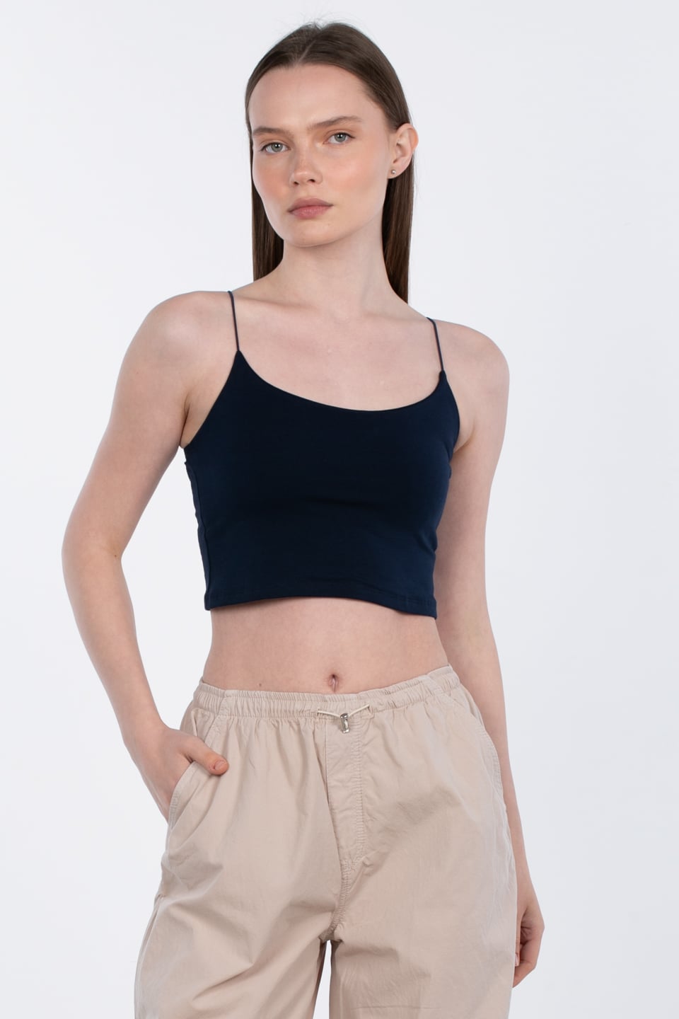 İp askılı crop body-R947 Lacivert
