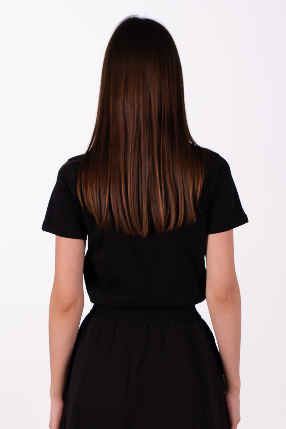 Kalp nakışlı basıc t-shirt-6338 Siyah