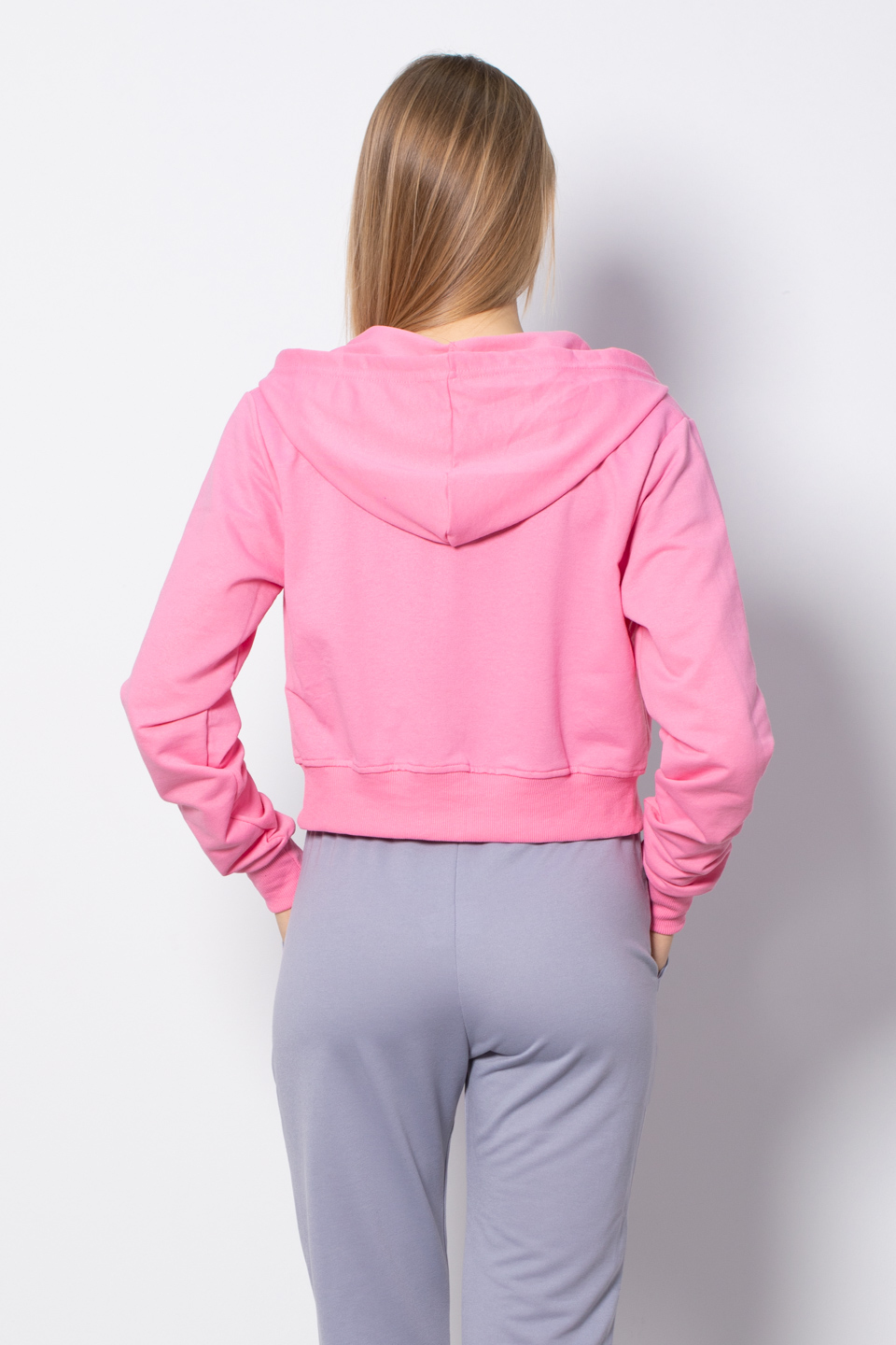 Kapüşonlu Kısa Sweatshirt - Pembe