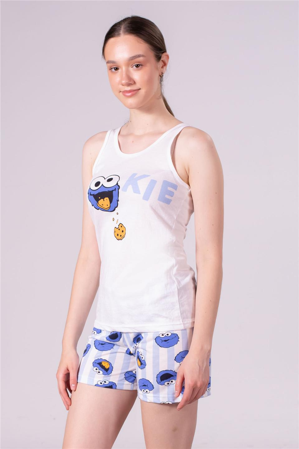 Karakter baskılı şortlu pijama takım-2023 Cookie Baskılı
