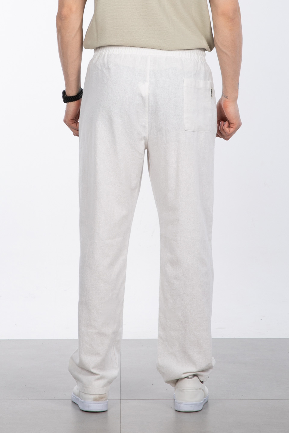 Keten bol paça pantolon-004 Ekru
